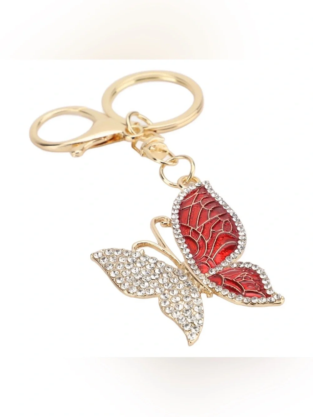 NEW Gold Butterfly Keychain with Red Enamel Wings